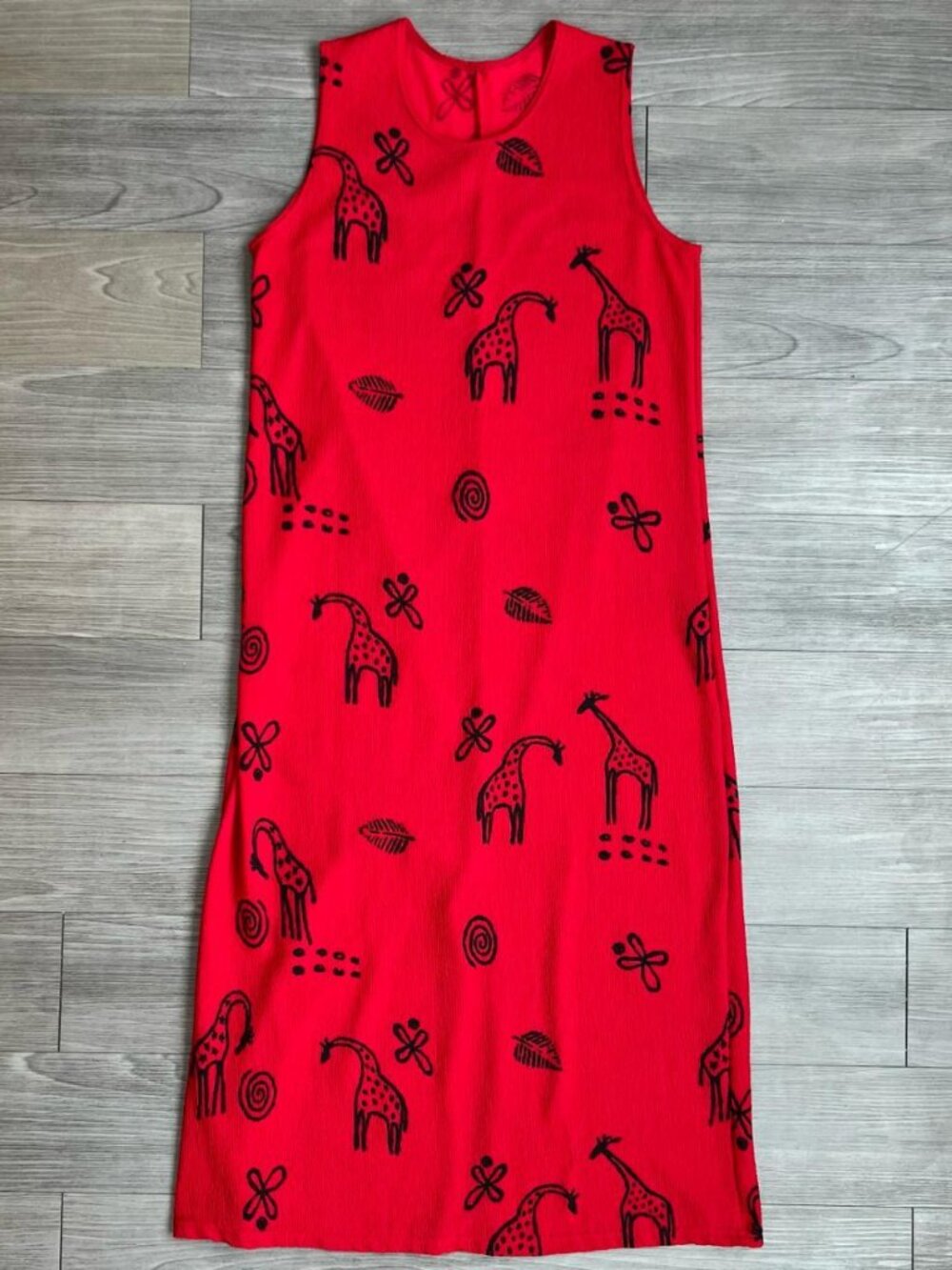Vintage Giraffe Print Resort Dress Sleeveless Shift Dress Maxi Summer Size M